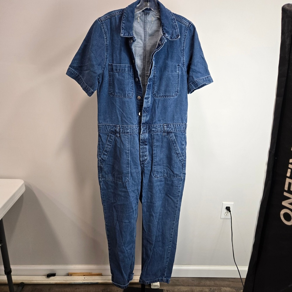 Everlane Denim Short Sleeve Coverall Jumpsuit Medium Wash Blue Size L Utility
